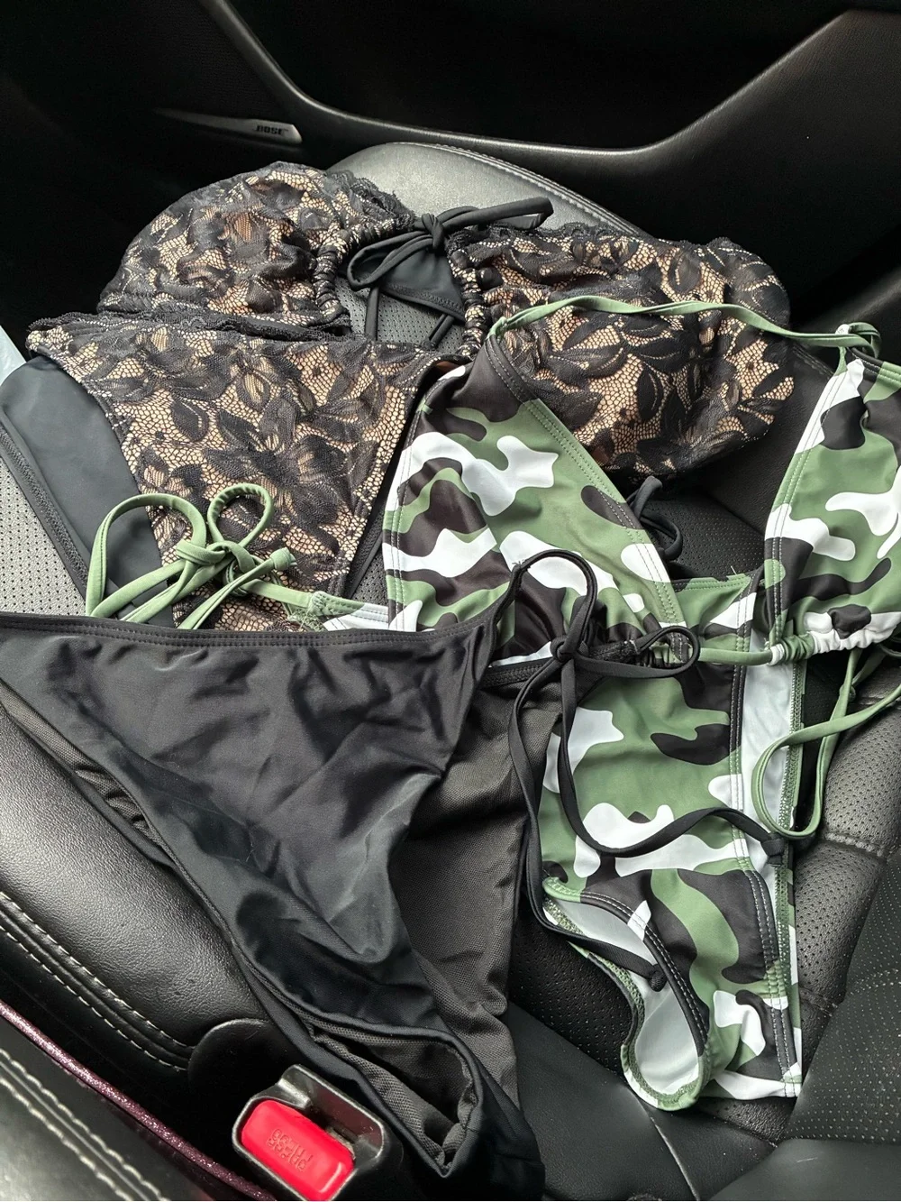 SHEIN Black Lace & Green Camo Women's Swim Set